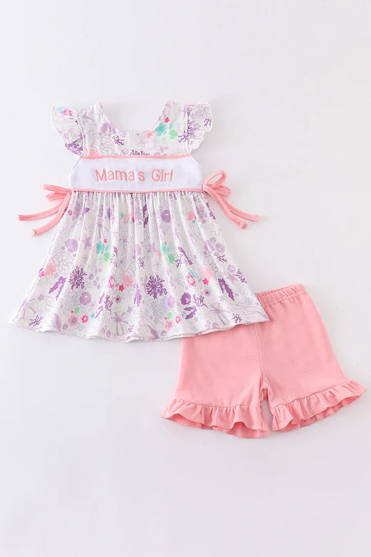 Mama's Girl Sea Life Print Shorts Set