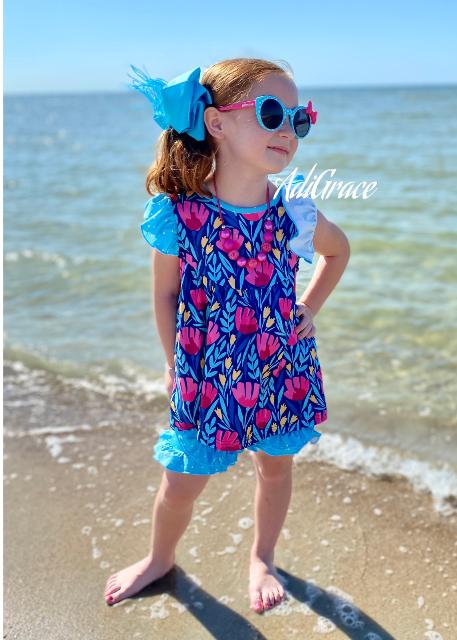 Turquoise and Pink Flower Shorts Set