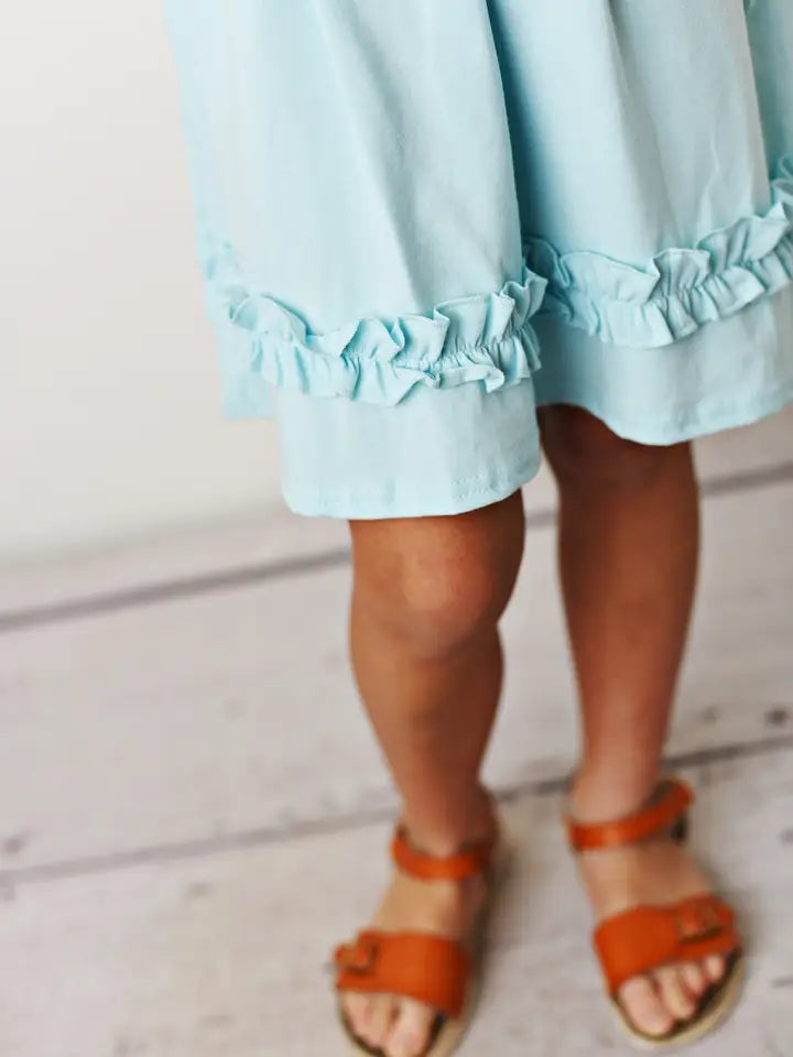 Light Teal Ruffle Button Dress