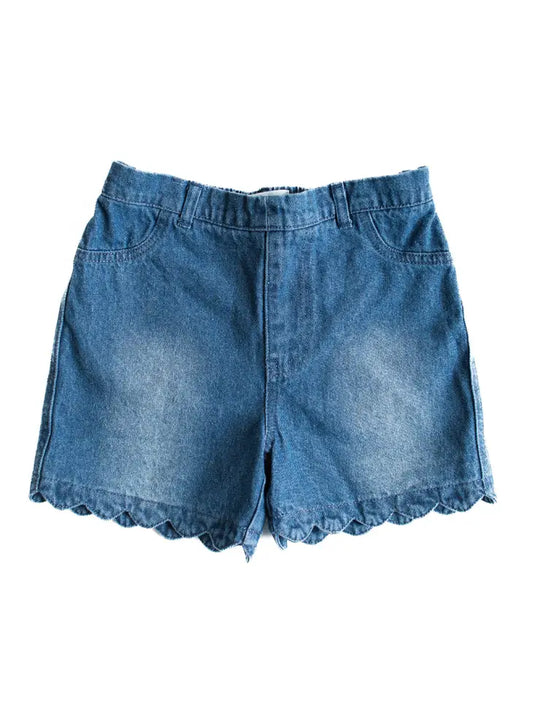 Scalloped bottom denim shorts