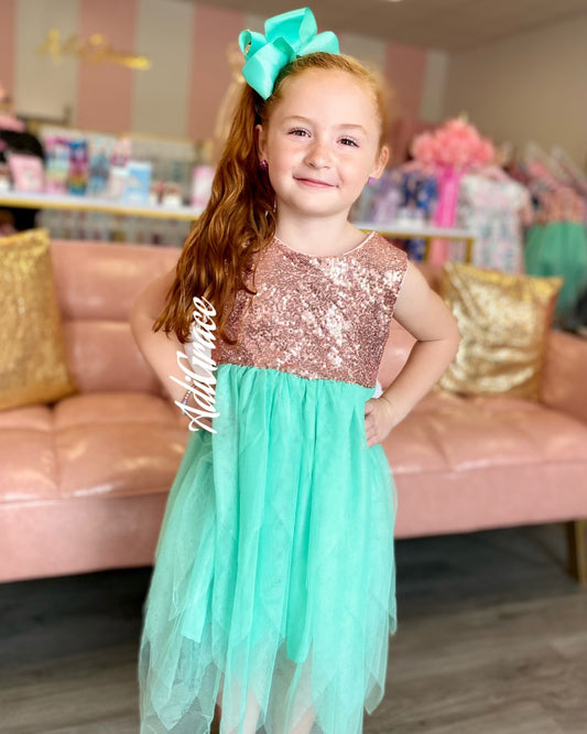 Gold Sequin and Turquoise Tutu Dress