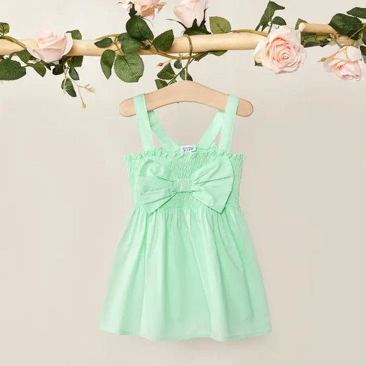 Sleeveless Bowknot Cotton Dress - Baby Girl - Green